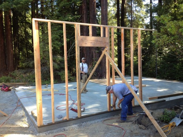 Once the wall was in place, we braced it to keep it stable while we build the other walls