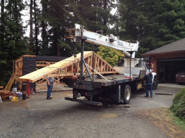 It was fun to watch this big crane hoist the trusses on to the frame